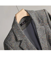 Terno de Lã Feminino Xadrez Tweed – Estilo Casual Coreano