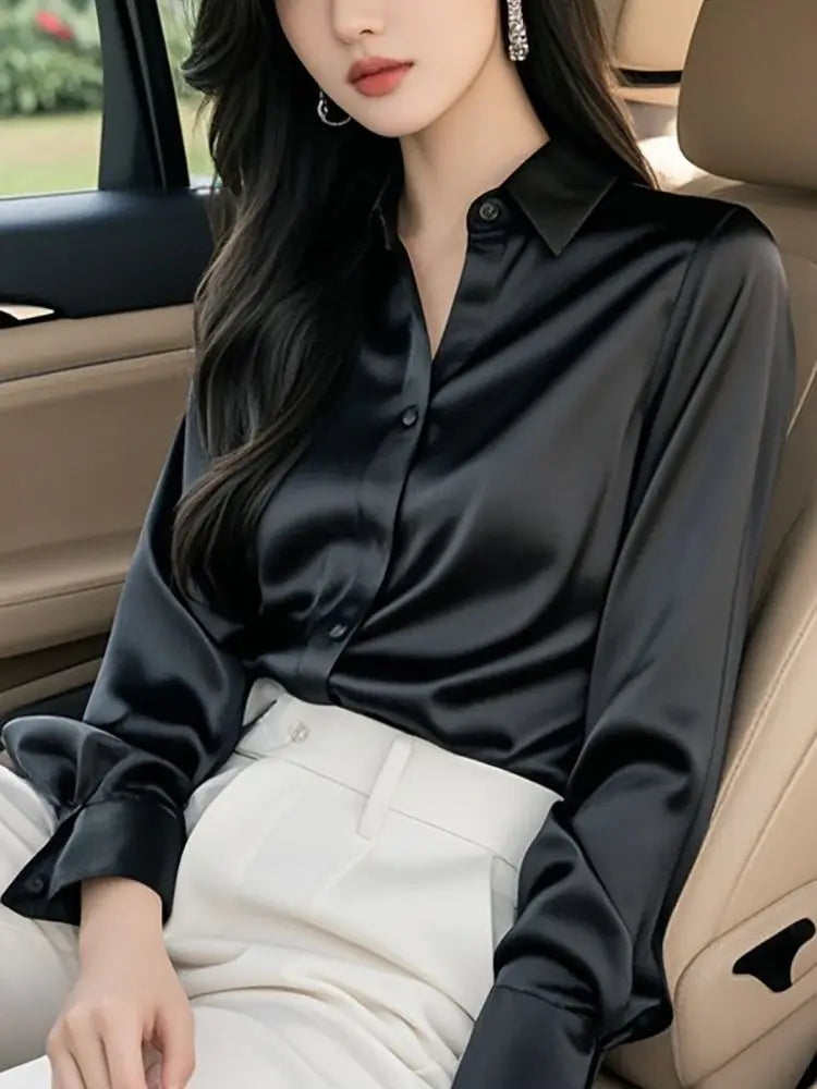 Camisas de seda mulheres coreanas moda Y2k