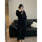 Conjunto Casual Feminino Plus Size com Capuz e Calça de Perna Larga