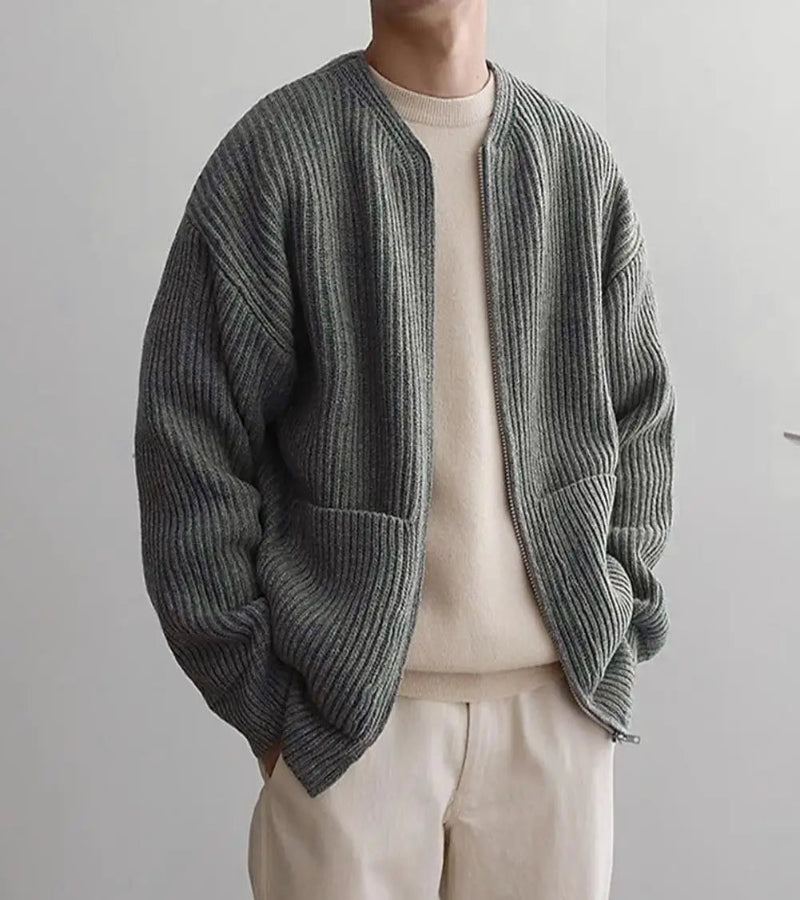 Cardigan sem gola com zíper