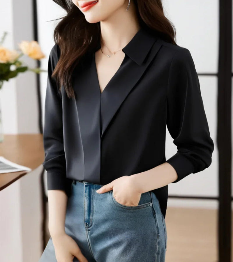 Blusa Feminina Chiffon &amp; Cetim – Look Seoul Soft