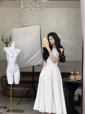 Vestidos midi vintage sem mangas para mulheres