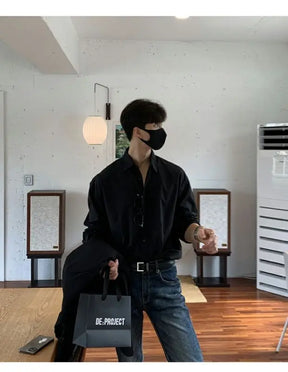 Camisa masculina leve de luxo coreana