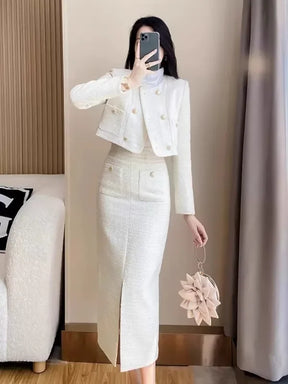Conjunto Tweed com Jaqueta Curta e Saia - Look Elegância Profissional