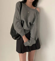Blusa Suéter Estilo Coreano Chique com Ombros de Fora