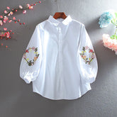 Camisa Bordada com Gola Polo e Manga 3/4