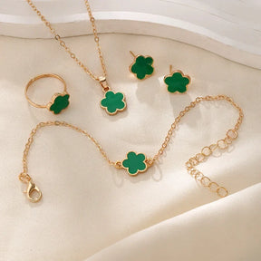 Conjunto de flor luxo, pulseira, colar, anel para mulheres