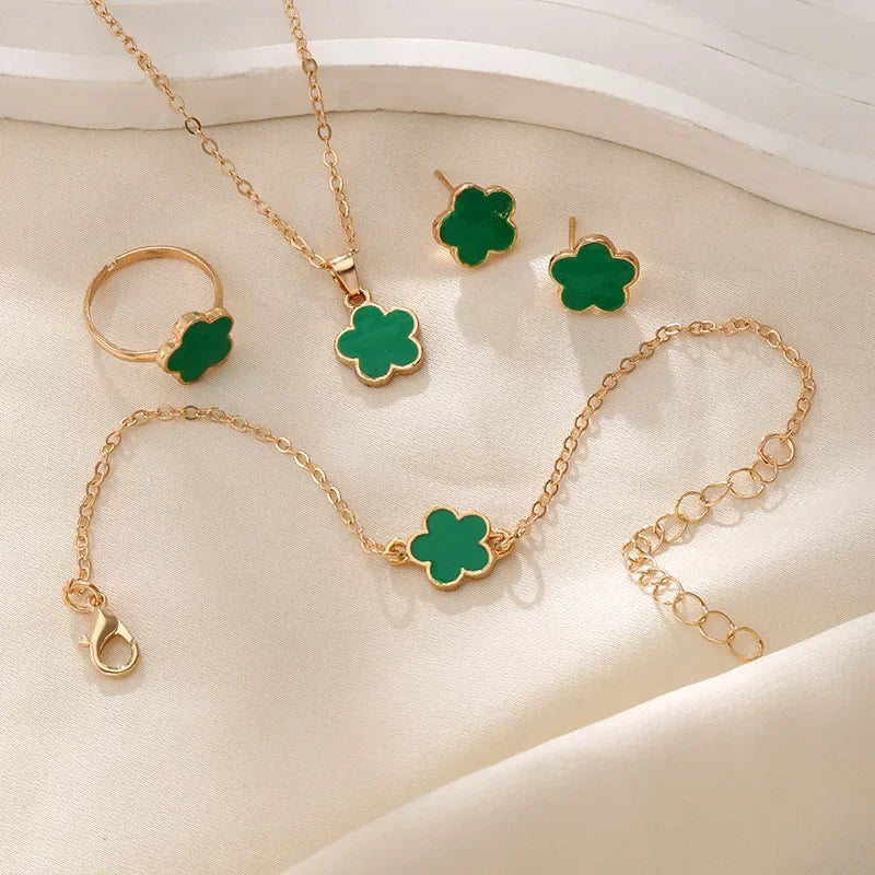 Conjunto de flor luxo, pulseira, colar, anel para mulheres