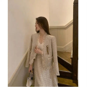 Conjunto de Duas Peças Tweed Estilo Saia