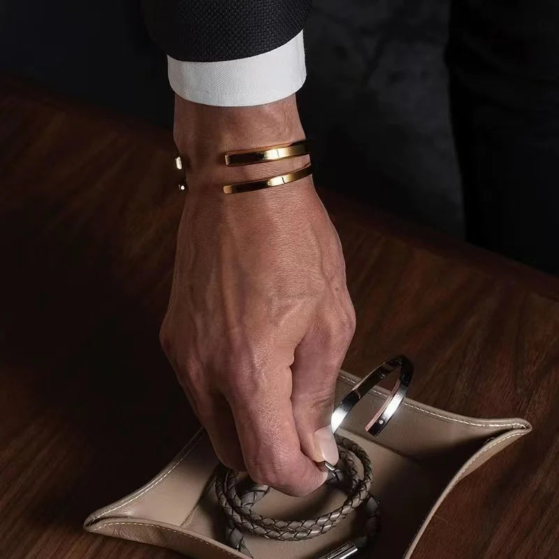 Pulseira masculina de aço inoxidável, cor prata