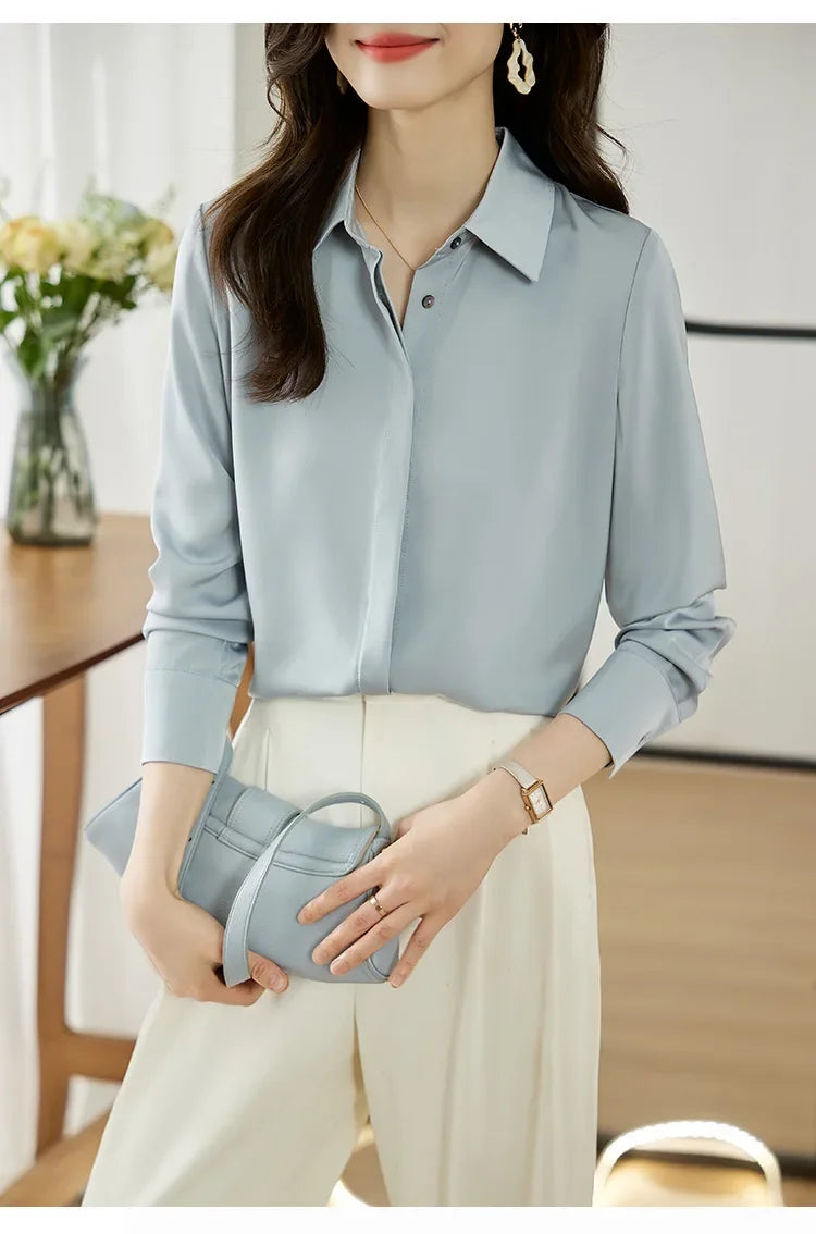 Camisa elegante de manga comprida, ajuste solto