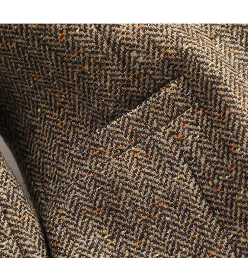 Terno de Lã Feminino Xadrez Tweed – Estilo Casual Coreano