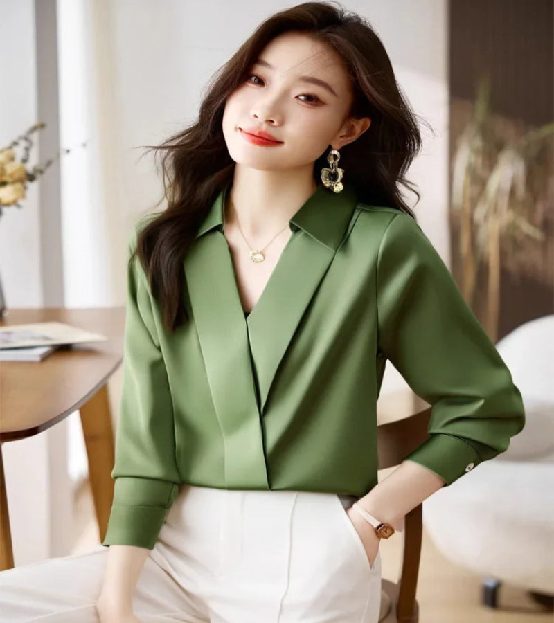 Blusa Feminina Chiffon &amp; Cetim – Look Seoul Soft