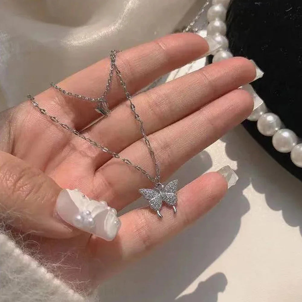 Colar com pingente de estrela e lua, dupla camada delicado
