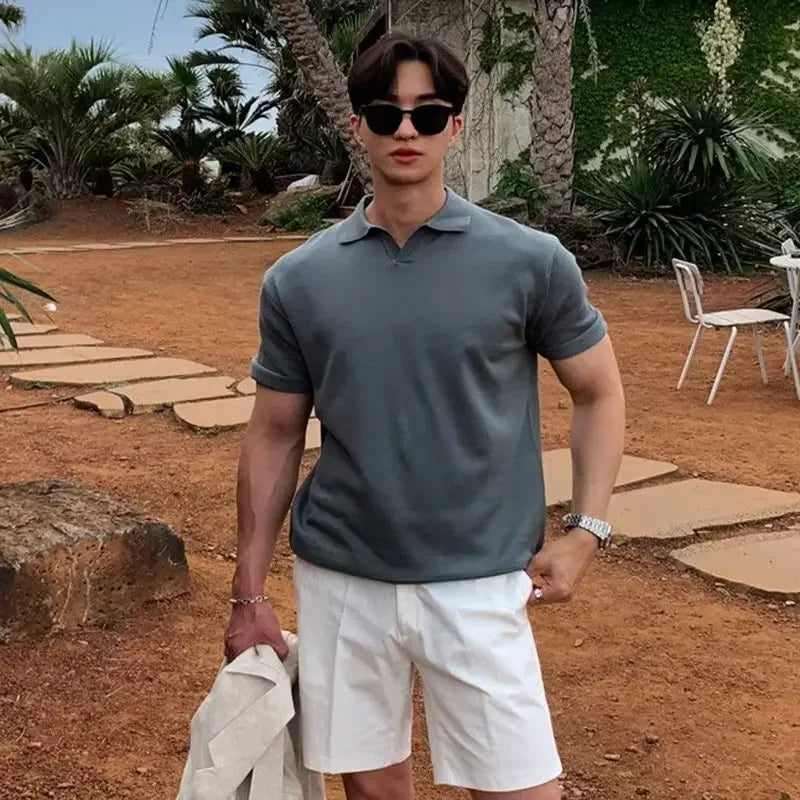 Polo Tricot Masculina Estilo Coreano Vintage