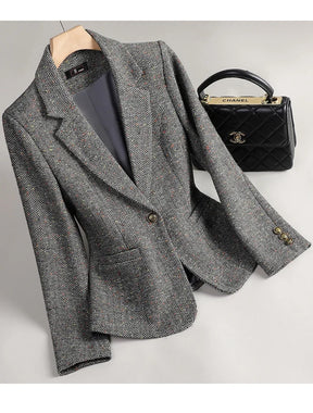 Terno de lã para mulheres, xadrez, tweed, estilo casual