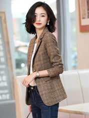Blazer Feminino Xadrez – Look Seoul Autumn