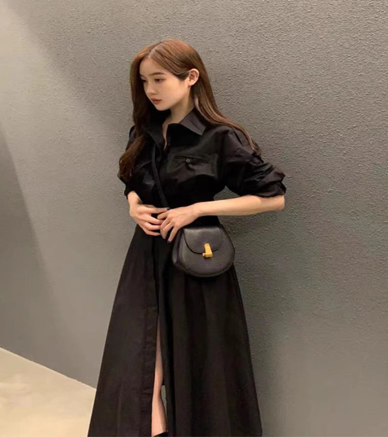 Vestido Malha Solto com Gola Redonda - Look Meia-Estação Coreano