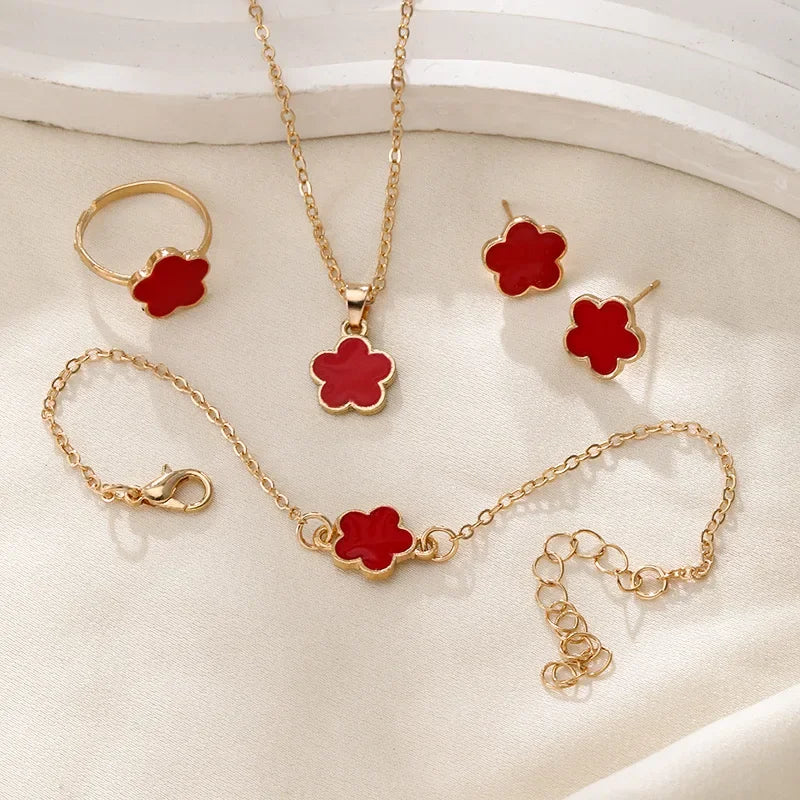 Conjunto de Joias Luxo Floral – Colar, Pulseira e Anel Femininos
