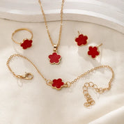 Conjunto de Joias Luxo Floral – Colar, Pulseira e Anel Femininos