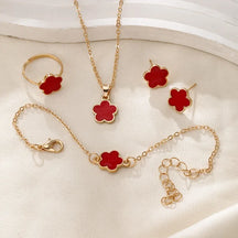 Conjunto de flor luxo, pulseira, colar, anel para mulheres