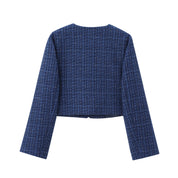 TRAF Women Fashion Autumn New Casual Jacket Round Neck Long Sleeved Single-breasted Pocket Short Coats Chic Ladies Tops Mujer