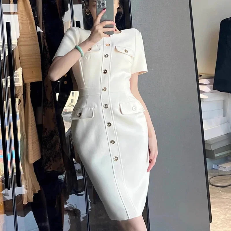 Vestido Branco Elegante Bodycon - Look Seoul Glam