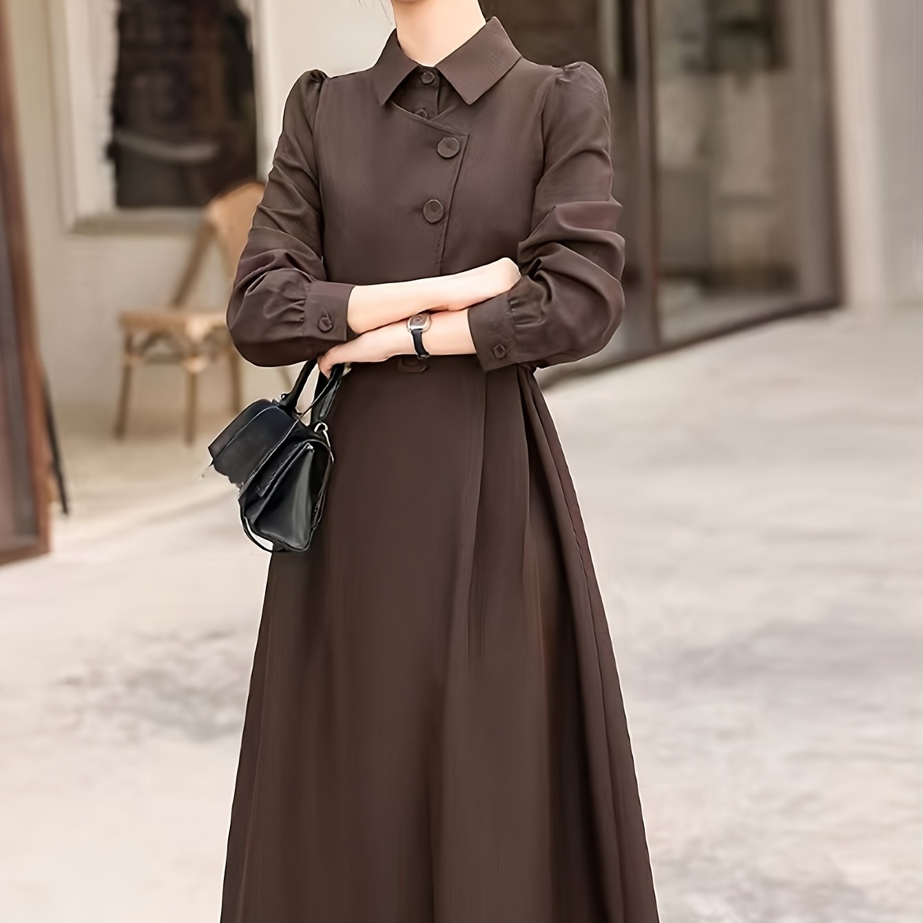 Conjunto elegante de duas peças - Vestido de manga comprida com bainha assimétrica e camisa