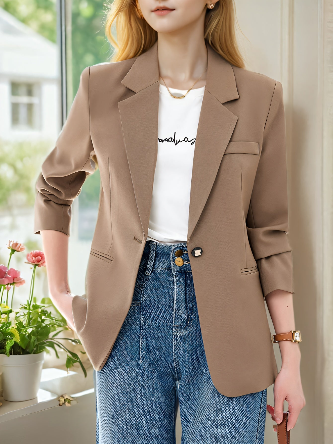 Blazer elegante feminino - ajuste fino chique, manga longa
