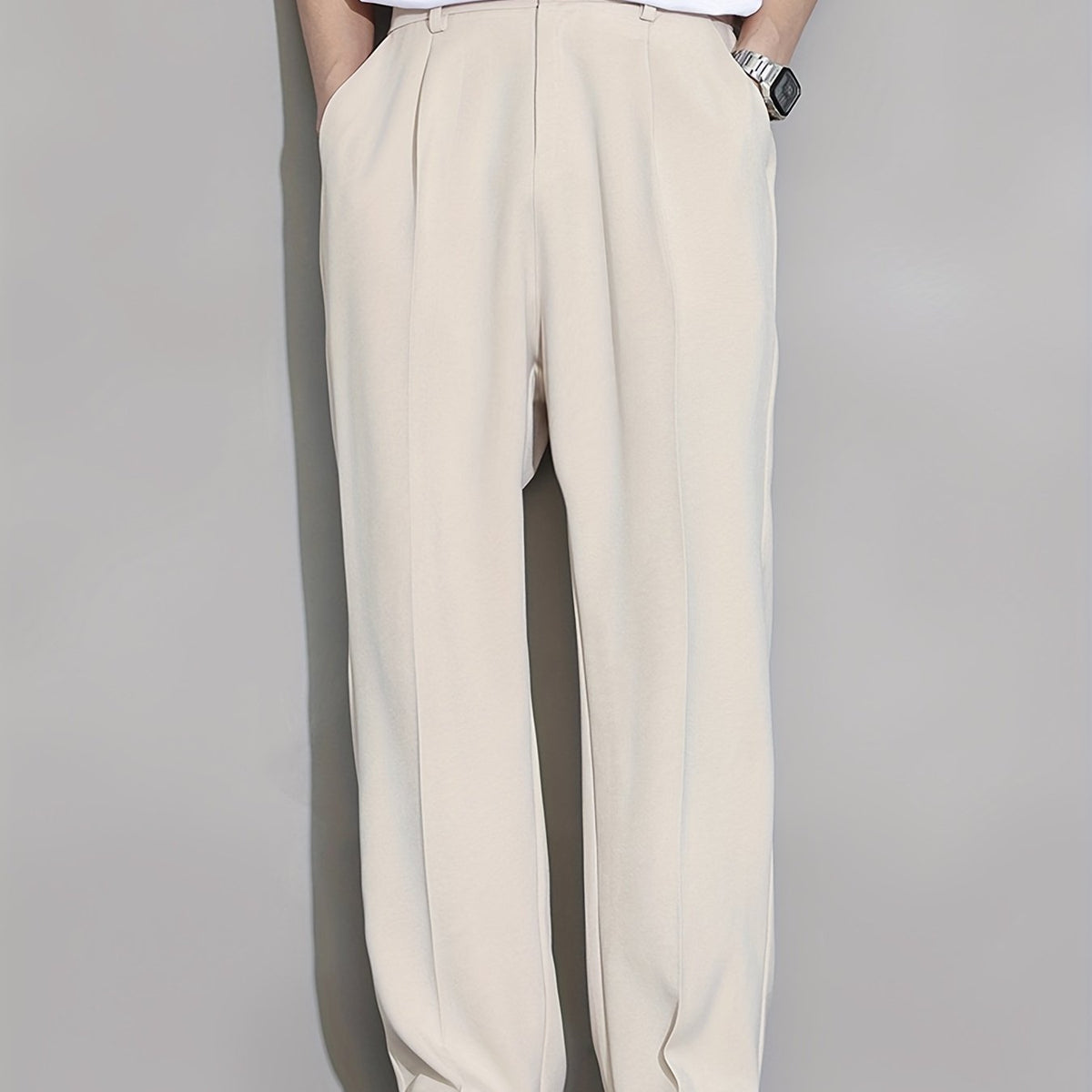 Calça Casual Masculina de Perna Reta com Cós