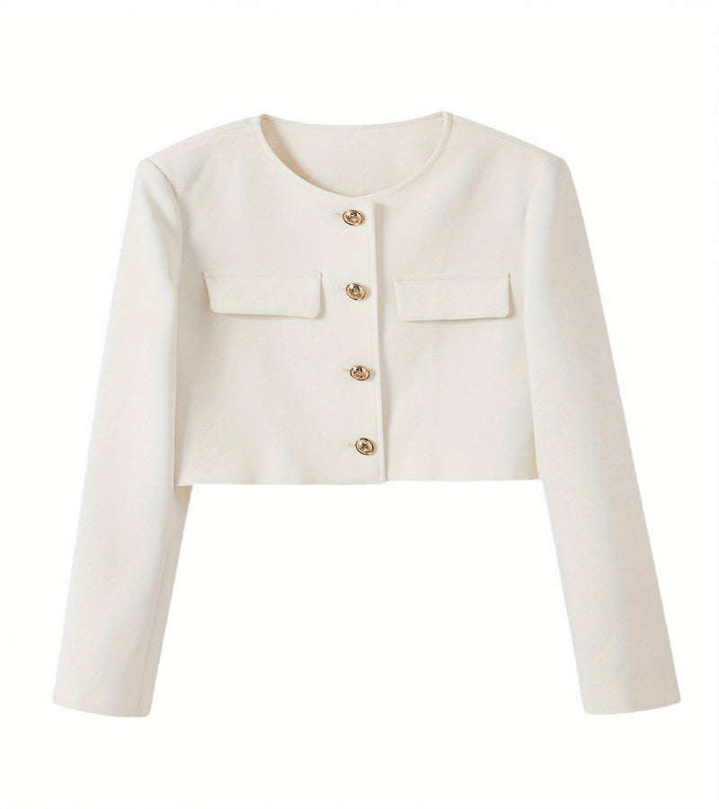 Look “Essência Urbana” – Casaco Leve de Abotoamento Simples com Bolsos de Aba