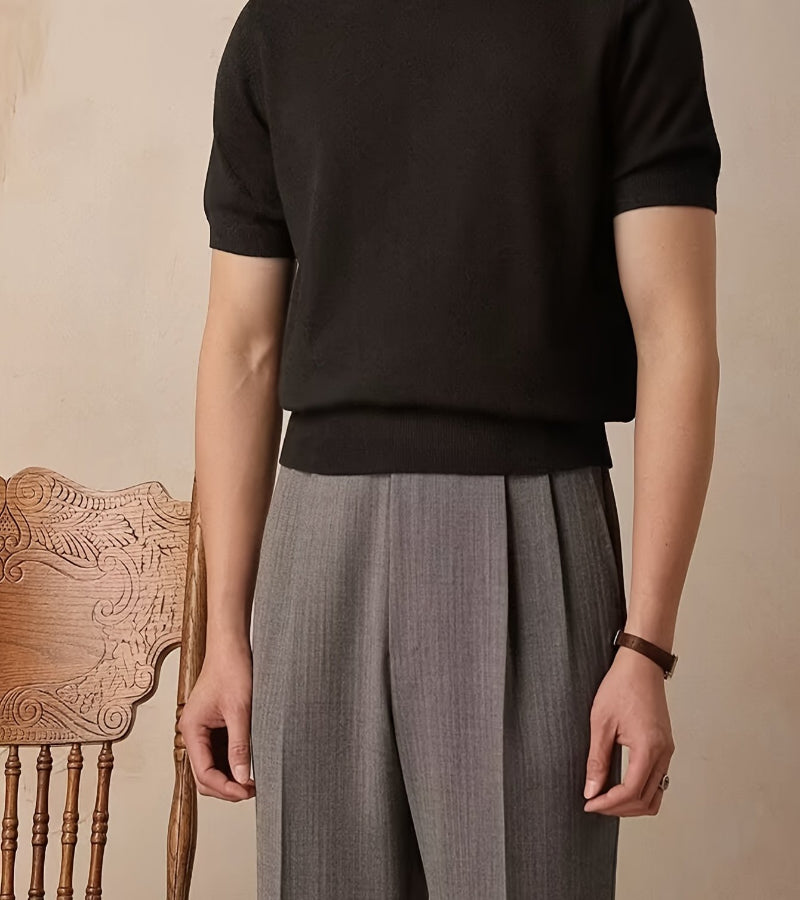 Camisa de malha casual masculina de manga curta - ajuste folgado, gola redonda