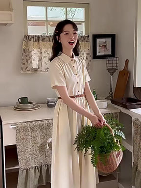 Vestido midi estilo preppy feminino com cinto