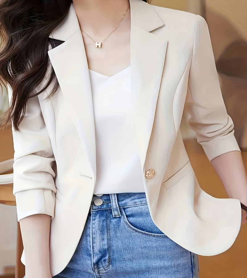Blazer  estiloso feminino com fecho de botão único - Casual, manga comprida