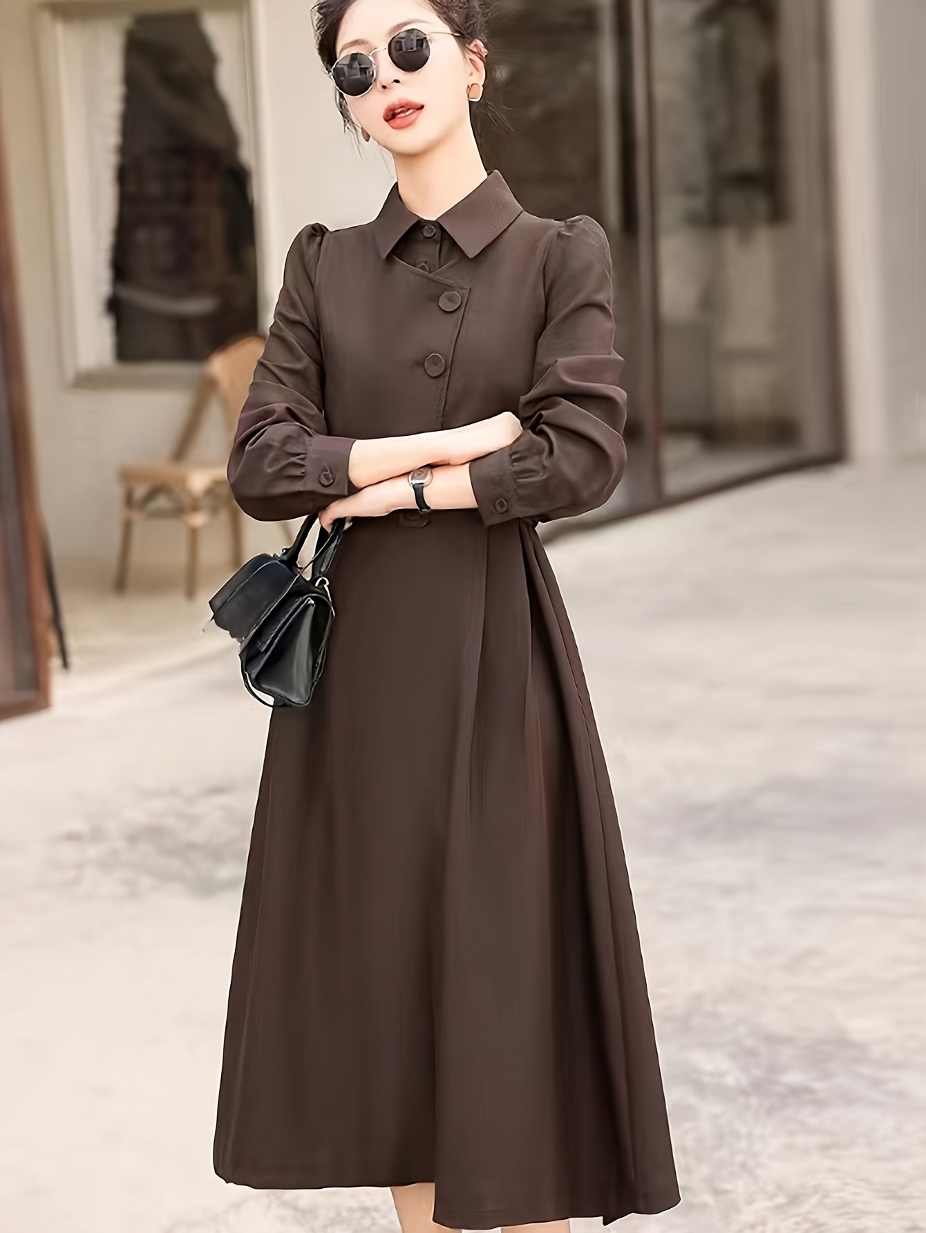 Conjunto elegante de duas peças - Vestido de manga comprida com bainha assimétrica e camisa