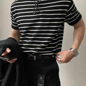 Camisa de malha listrada, manga curta Cross-Border