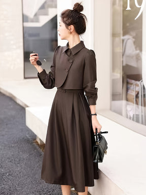 Conjunto elegante de duas peças - Vestido de manga comprida com bainha assimétrica e camisa