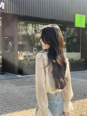 Blusa Coreana de manga comprida Chic Petite