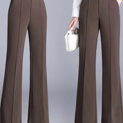 Calça elegante femininas de cor sólida - cintura alta, ajuste solto