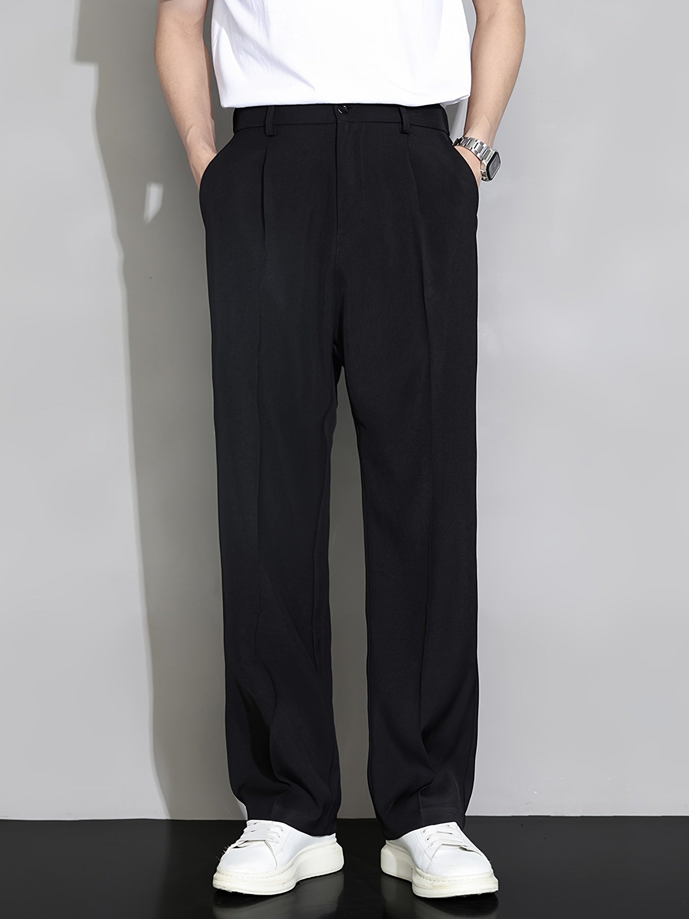 Calça Casual Masculina de Perna Reta com Cós
