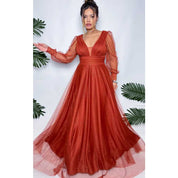 Vestido de Festa Feminina Luxo com Brilho e Manga Longa Madrinha, Formatura, Casamento e Convidadas