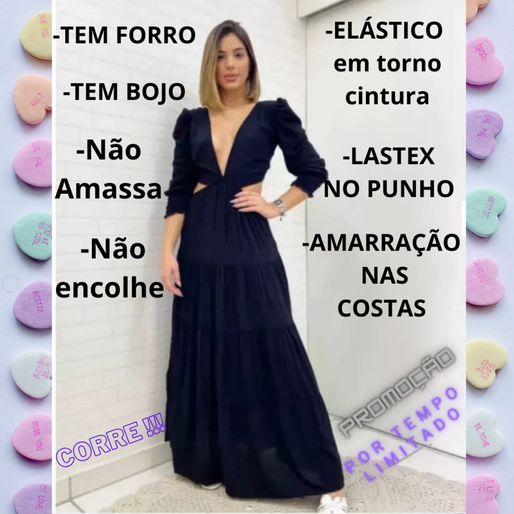 Vestido Longo Feminino Decote V Profundo Manga Longa Casamento Madrinha Luxo Festa Princesa Lançamento