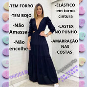 Vestido Longo Feminino Decote V Profundo Manga Longa Casamento Madrinha Luxo Festa Princesa Lançamento