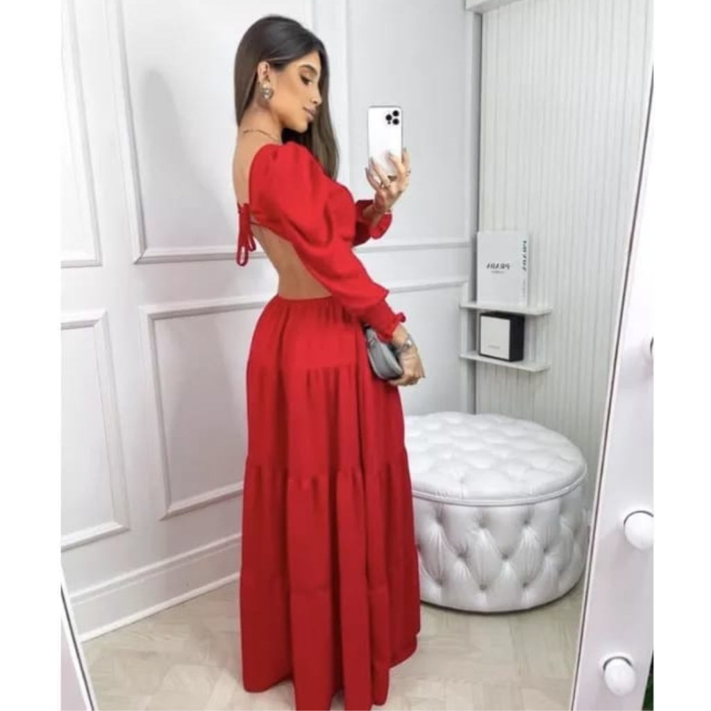 Vestido Longo Feminino Decote V Profundo Manga Longa Casamento Madrinha Luxo Festa Princesa Lançamento