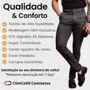 Calça Alfaiataria Masculina Sarja Esporte Fino Social Chino com Elastano