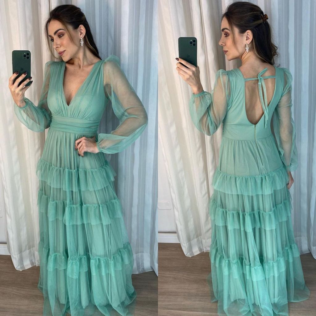 Vestido Manga Longa, Camadas, 3 Marias, Casamentos, Festas, Aniversários