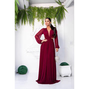Vestido Longo de Festa Manga Longa Micro Tule Abertura lateral