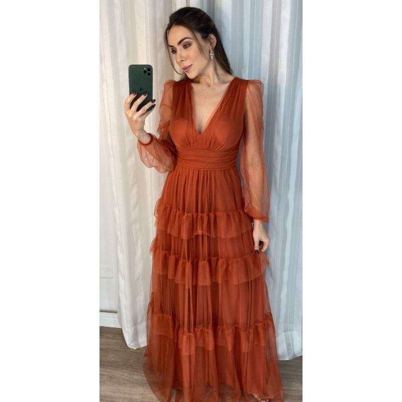 Vestido Manga Longa, Camadas, 3 Marias, Casamentos, Festas, Aniversários