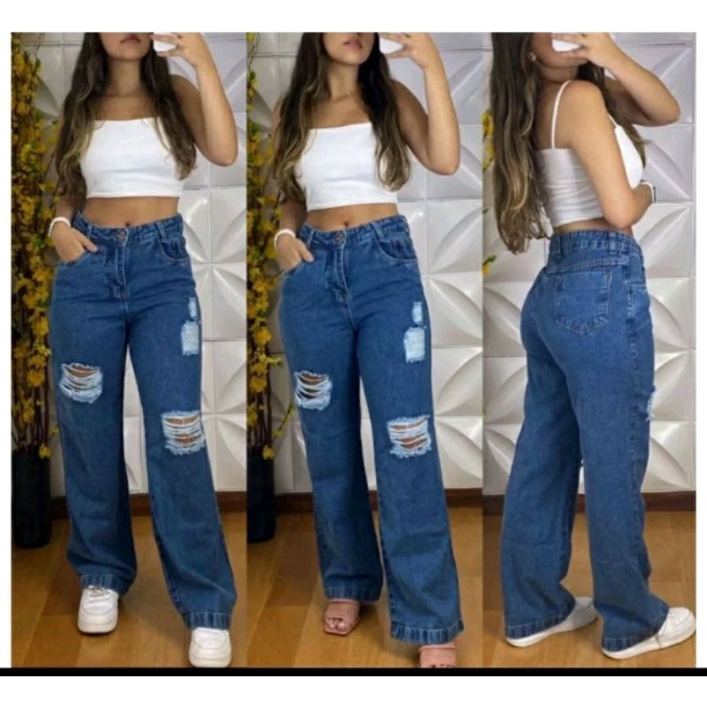 Calça Jeans Feminina Wide Leg pantalona