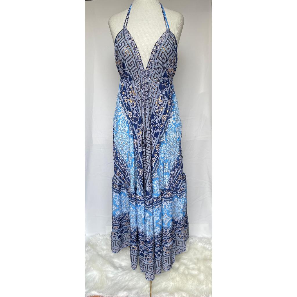 Vestido Longo Seda Indiana Frente Única Costa Nua- Estilo Boho Chic